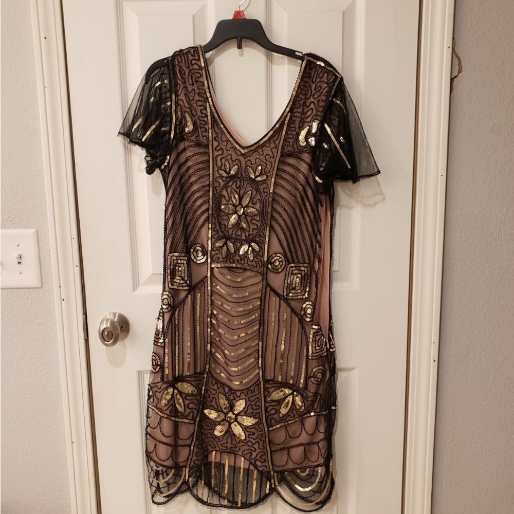 H&M Black and Gold Embellished Dress